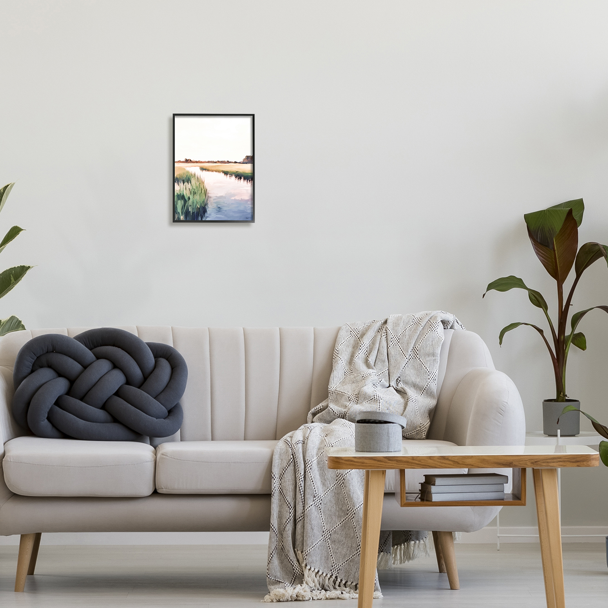 Stupell Industries Rural River Horizon Nature Painting Black Framed Art Print Wall Art, 11 x 14