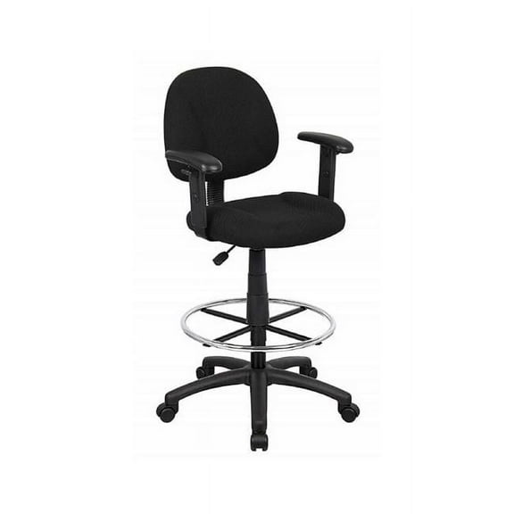 Black Fabric Drafting Chair Stool & Foot Ring - with T Arms