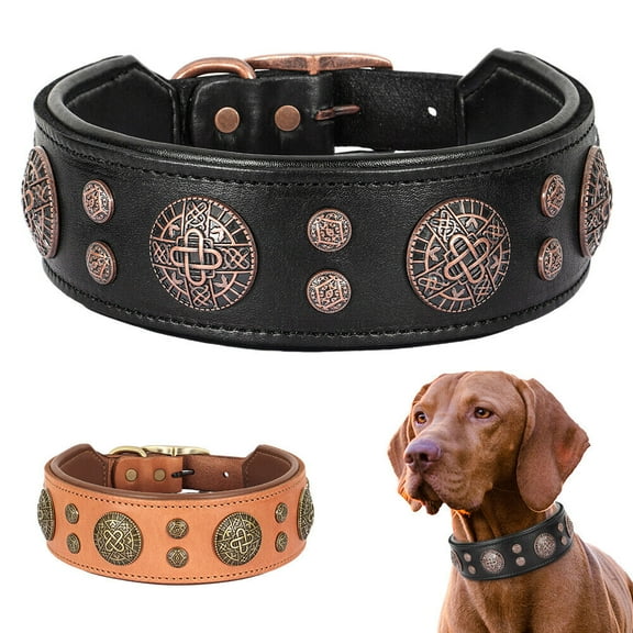 Didog 2" Wide Heavy Duty Genuine Leather Dog Collar with Metal Buckle for Large Dogs