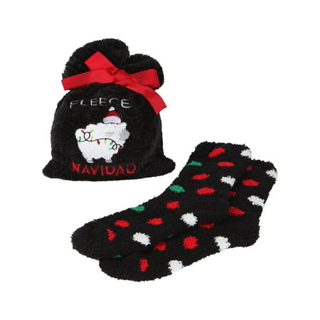 MeMoi Fleece Navidad Cozy Sock & Gift Bag Set | Clothing by MeMoi One Size / Black MGV05552