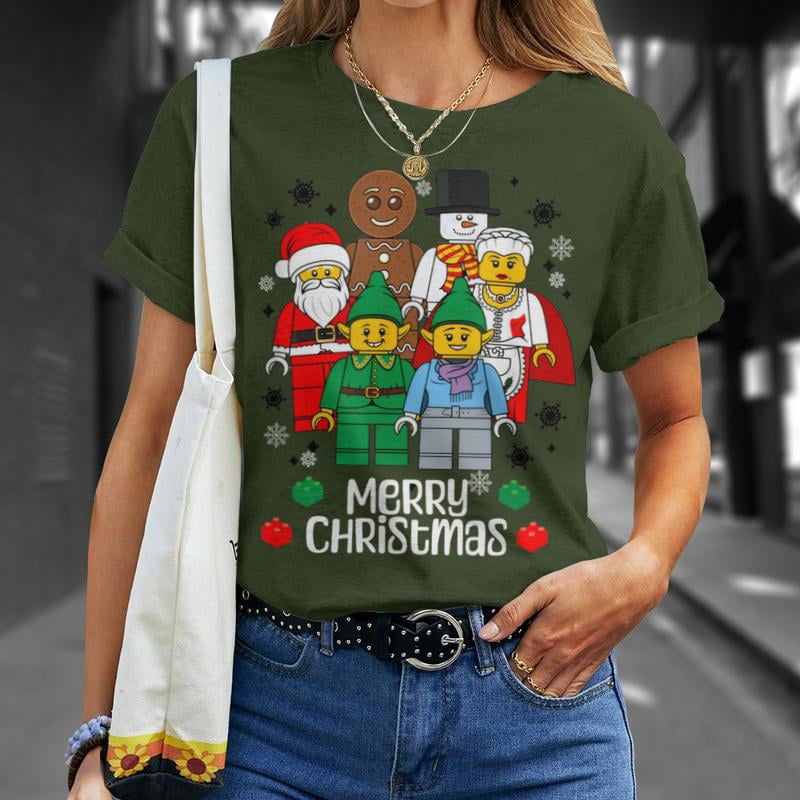 Merry Christmas Building Bricks Santa Elf Snowman Figures TShirt