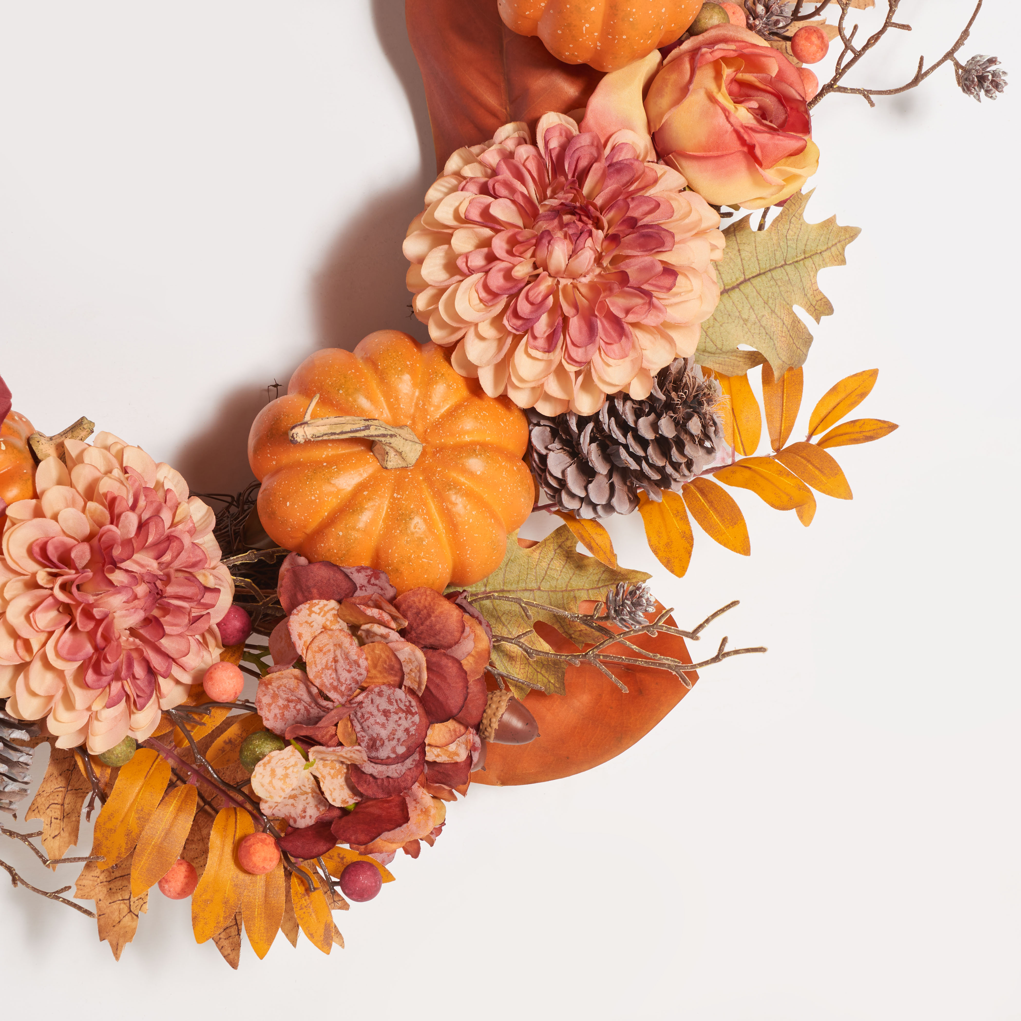 SAFAVIEH Faux 28 Inch Peony & Pumpkin Wreath W/ Pine Cones, Multi