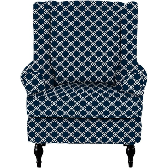 Wingback Chair Covers Pieces Stretch Printed Wing Back Chair Cover Sofa Slipcover Washable Wingback Armchair Slipcovers Furniture Protector with Elastic Bottom for Wingback Chairs