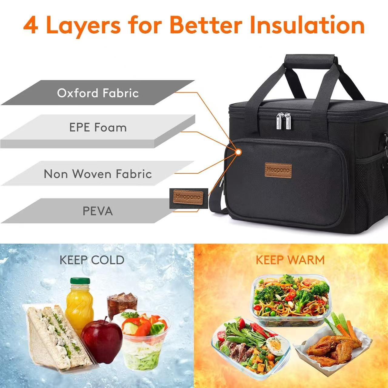 Reusable Lunch Box Insulated Lunch Box Soft Cooler Cooling Tote for Adult Men&Women Travel Essentials 15L,Black