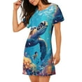 thumbnail image 2 of Rateoe Colorful Underwater Plant Turtle Print Women’s Nightdress – Cozy Cotton Short-sleeved Sleep Shirt, Loose-Fit Sleepwear, Perfect for Relaxing and Sleeping, 2 of 6