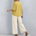 thumbnail image 5 of Linen Sets for Women 2 Piece Summer 2026 3/4 Sleeve Embroidered Boho Tops Wide Leg Pants Beach Vacation Outfits Lounge Wear,Yellow L, 5 of 7