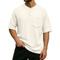 thumbnail image 3 of Havenx Henley Shirts for Men Waffle Short Sleeve Shirts 3 Button Solid Color Tees with Chest Pocket Lightweight Basic Loose Breathable Workout Pullover T-Shirts,Beige 3XL, 3 of 6