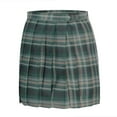 thumbnail image 2 of Prolriy Plaid Skirts for Women Fashion Women Plaid Pleated A-Line Skirt Burnout High Waist Short Skirt Women's Skirts Green M, 2 of 3