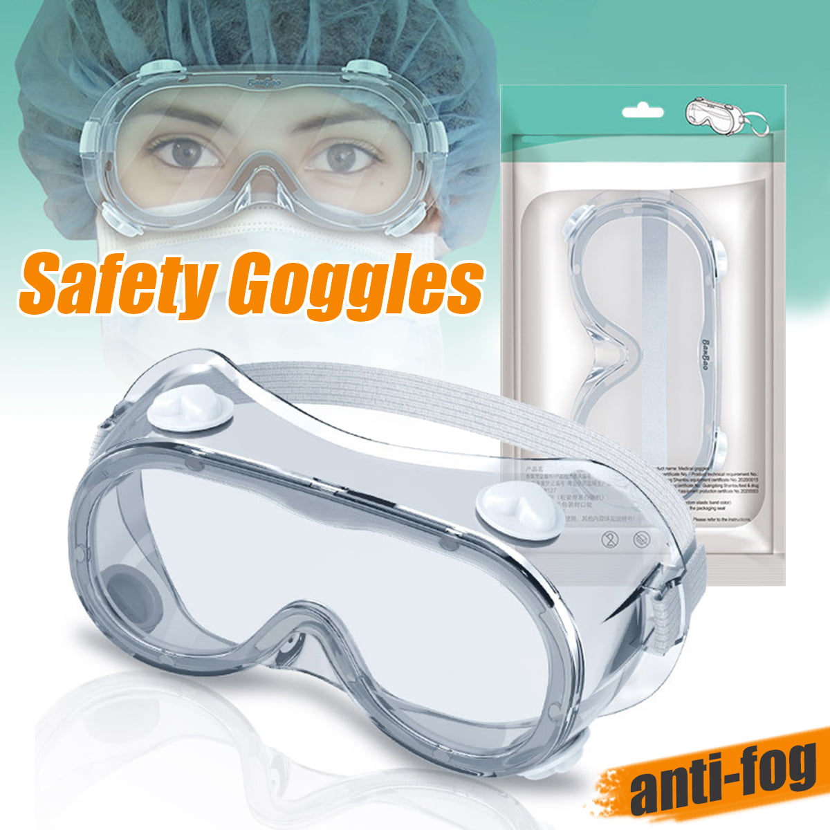Safety Goggles Eye Protection Anti Fog Clear Vent Protective Glasses Anti-Shock Goggles With Transparent Shutters Transparent Safety Goggles