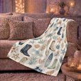 thumbnail image 5 of Watercolor Coastal Western Flannel Blanket with Surfboards and Cowboy Boots, Palm Trees Shells Coral Throw for Sunroom and Guest Room, Home Decor Gift for Beach Ranch Fans, 5 of 7