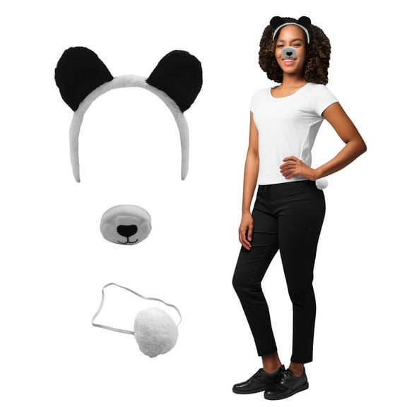 Nicky Bigs Womens Plush Panda Bear Ears Headband Pom Tail Costume Accessory Set