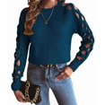 thumbnail image 3 of Women Cute Cold Shoulder Pullover Sweaters Knitted Cozy Fitted Long Sleeve Trendy Sweater Blue S, 3 of 9