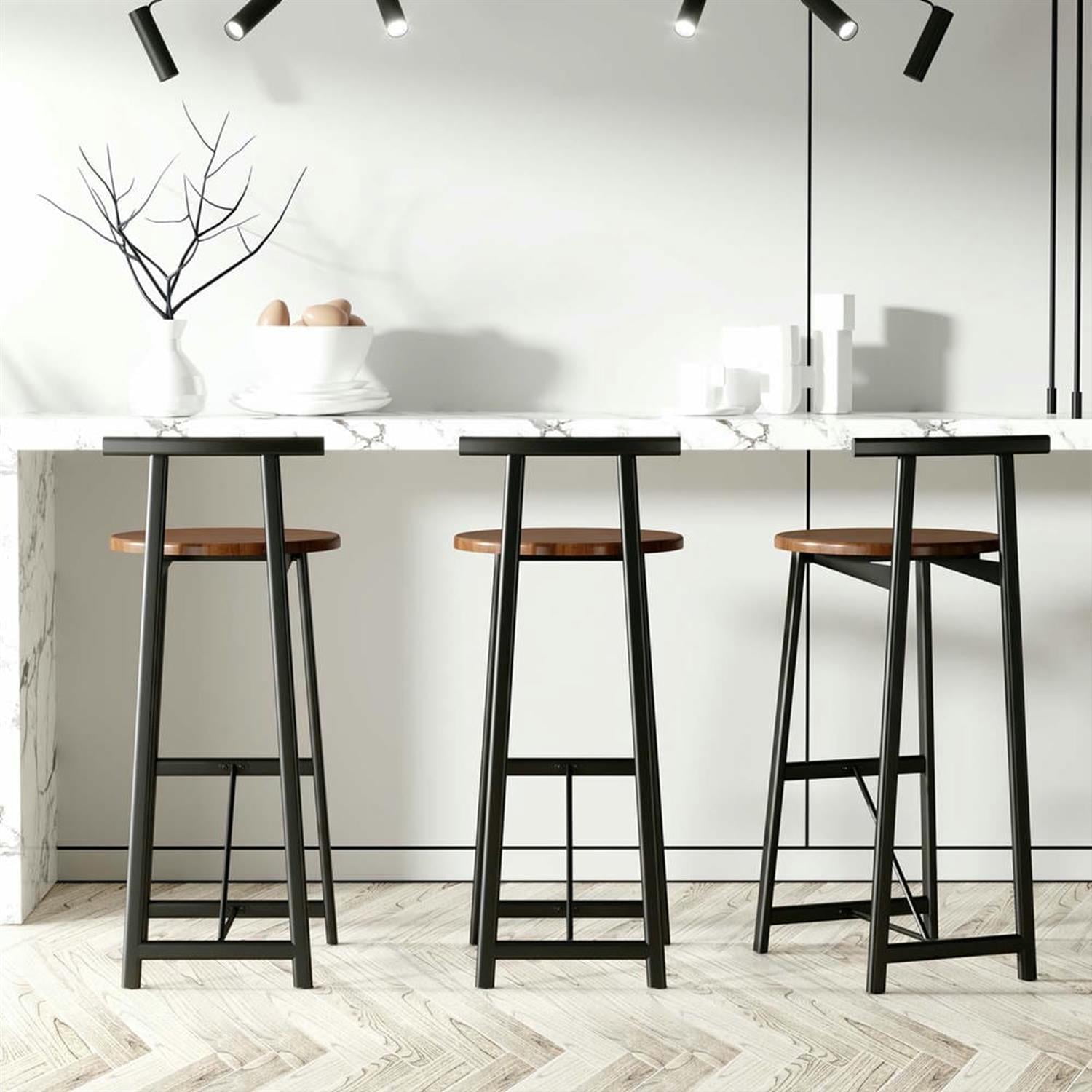 Demi Bonn 34" Counter Height Bar Stools Set of 3, Barstools with Back, Armless Kitchen Island Countertop Chairs for Dining Room, Brown