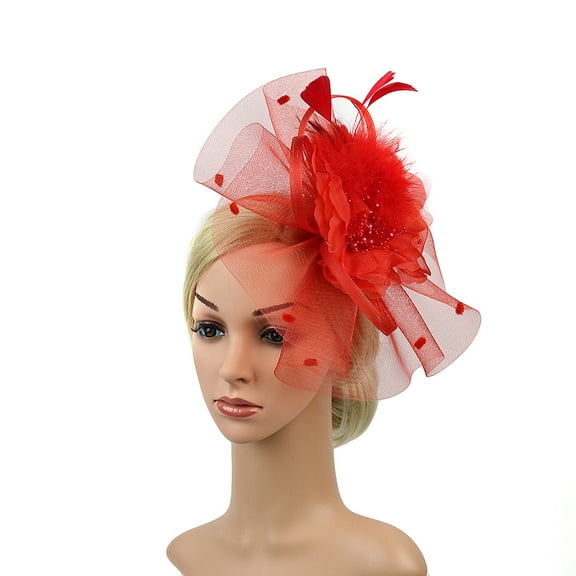 Phenofice 1Set Elegant Design Red Netting Square Headdress for Women Wedding Tea Party Headwear Accessory