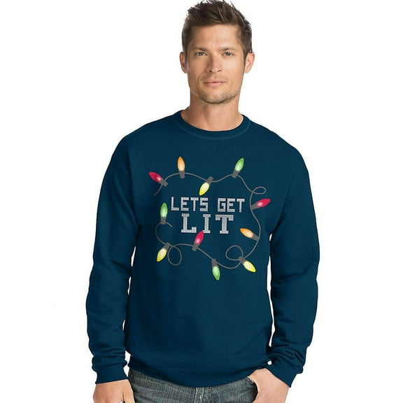 Hanes Men's Ugly Christmas Sweatshirt Let's Get Lit, Size L