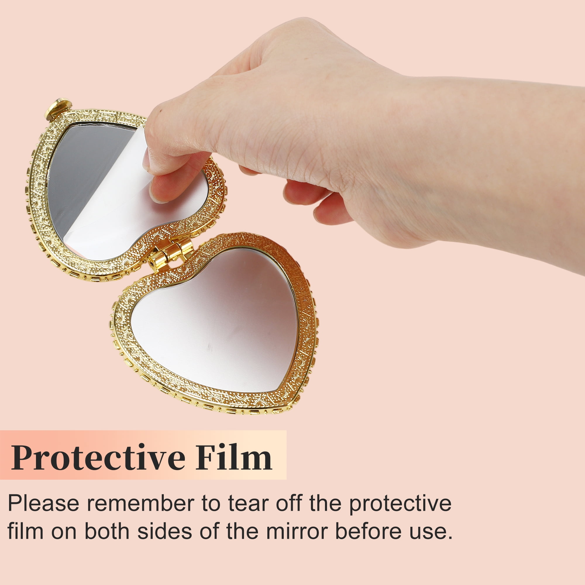 Unique Bargains Compact Heart Shape Pocket Mini Mirror for Purse Blue
