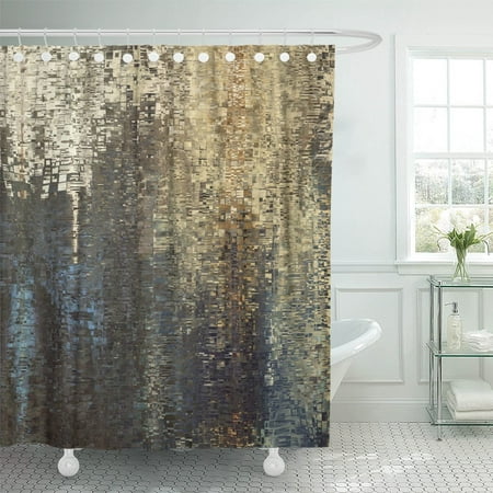 KSADK Abstract Colored Geometric Pattern Pixel Tiled in Blue Beige Black Old Gold Brown and Grey Colors Shower Curtain Bathroom Curtain 60x72