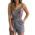 thumbnail image 1 of Mialoley Female Floral Print Deep V-Neck Sleeveless Playsuits with Waist Belt, 1 of 3
