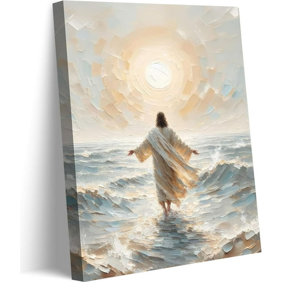 Jesus Walks On Water Canvas Wall Art Christian Bible Stories Wall Decor Picture Jesus Walking On Water Back Poster Print For Living Room Bedroom Church Ready To Hang