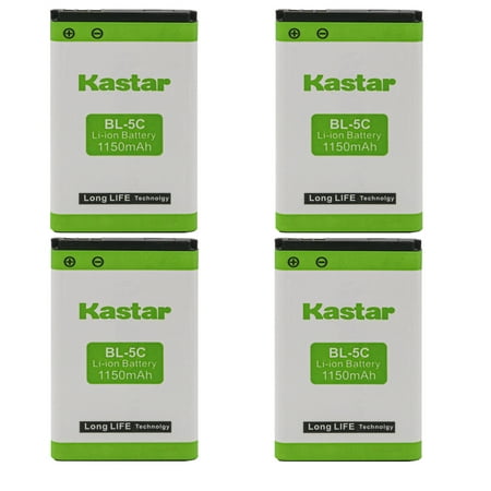 Kastar BL-5C Battery 4-Pack Replacement for Nokia 100, 101, 106 Dual Sim, 207, 208, 215, 220 Dual Sim, Olympia Chic 2, Philips Avent SCD610, Phonak Dect CP 1, Phonak Dect II, Prunus L-218AM