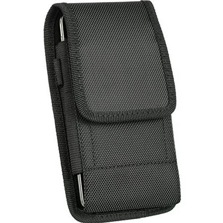 - LG G Stylo LS770 Pouch Case ~ Vertical / Horizontal Black Rugged Canvas Nylon Velcro Flap Case Metal Belt Clip Holster + Carabiner D Ring Hook