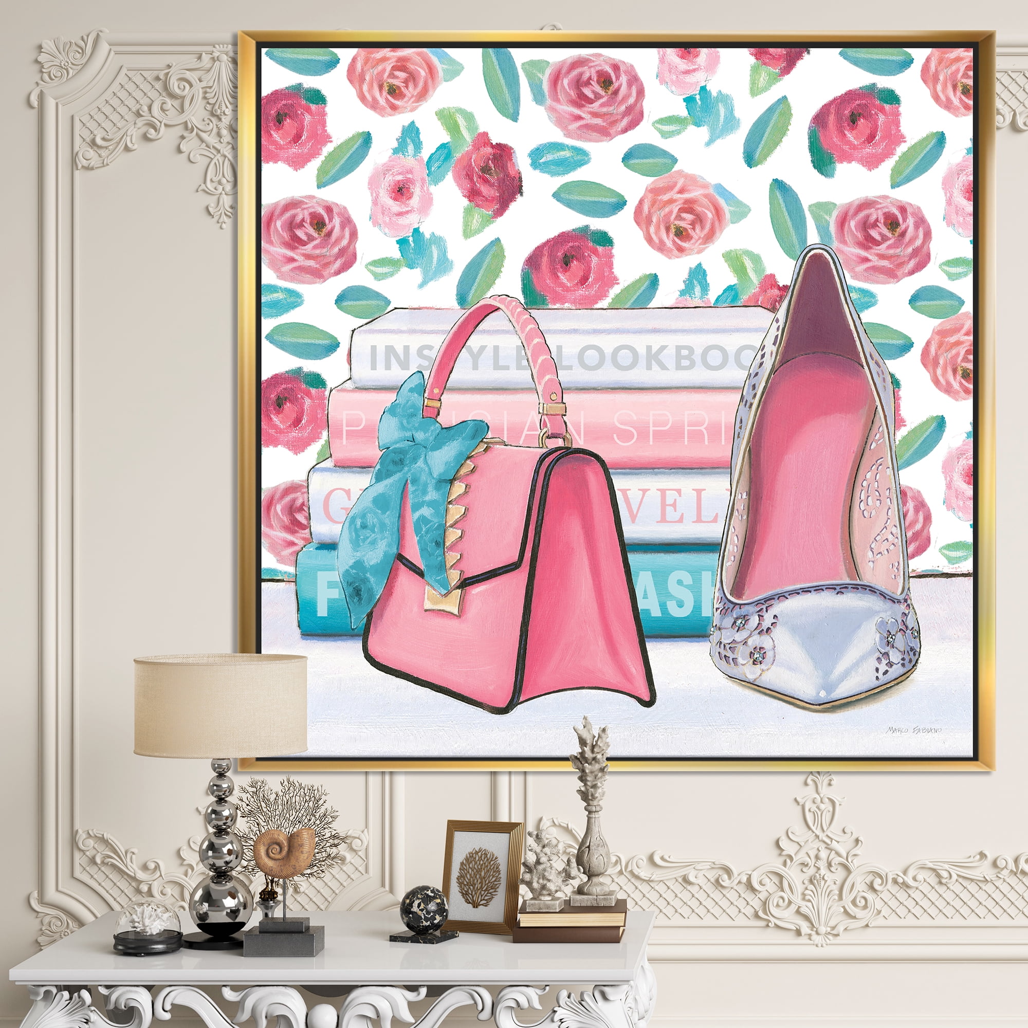 Designart ' Pink Fashion high heels I ' Posh & Luxe Framed Canvas