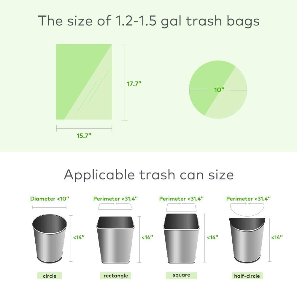 1.2 Gallon Garbage Bags, Kitchen Compostable Garbage Bags, 80pcs  Wastebasket Trash Can Liners for Bathroom Kitchen Office Trash Cans, Fits  4.5-5 Liter Trash Cans, 1 Gallon - 1.5 Gallon (Green)