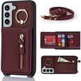 thumbnail image 5 of Samsung Galaxy S21 FE 5G Phone Case for Women with Card Holder,Samsung S21 FE Case Wallet Crossbody Lanyard with Strap,Credit Card Slots Kickstand Case with Ring Holder,6.4 Inch,Burgundy, 5 of 15