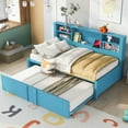 thumbnail image 3 of Metal Twin Size Daybed with Twin Size Trundle, Storage Shelves and USB Ports, Blue, 3 of 13