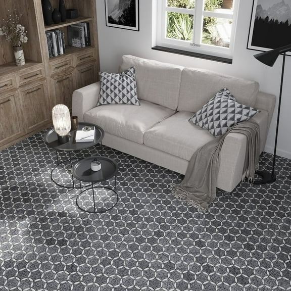 Stellare 12 x 13 in. Honed Charcoal Gray, Black Terrazzo, Marble Mosaic Star, Round Wall and Floor Tile (5.46 sq ft/case) - 5 Pack