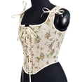 thumbnail image 3 of DJskiyers Women Vintage Floral Corsets Renaissance Boned Bustier Corset Top Lace up Overbust Bodysuit Embroidery Tight Vest Drawstring Tank Top, 3 of 9