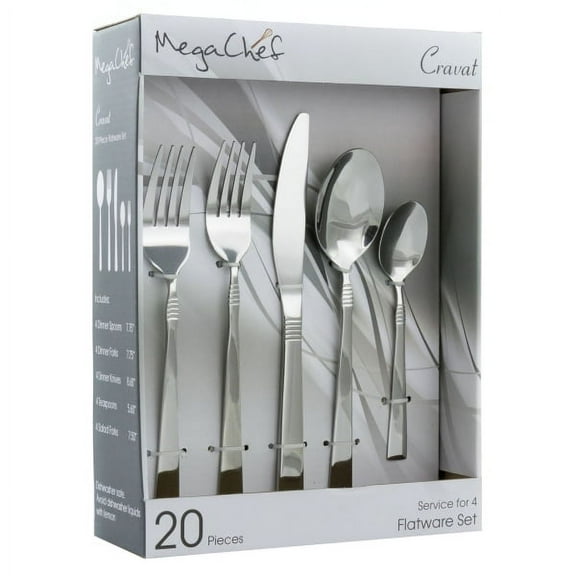 MegaChef Cravat 20-Piece Stainless-Steel Flatware Set, Silver
