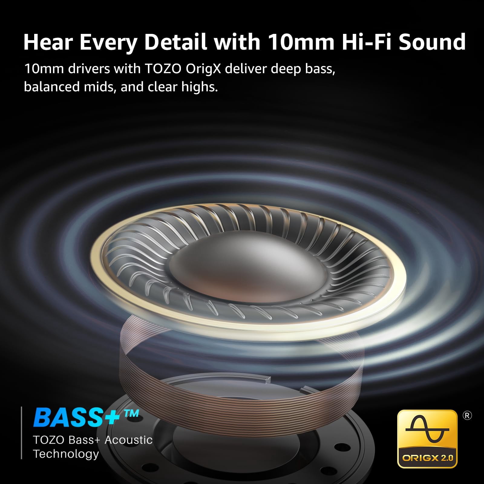 TOZO AI Translation Hybrid Active Noise Cancelling Earbuds, 100+ Languages, 70H, Smart ENC AI Calls, Stereo Bass with App-32EQ, IPX5 Waterproof Bluetooth 5.4 Headphones, Sleek Transparent Design