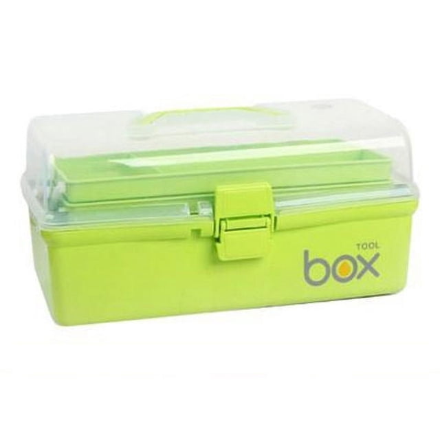 Caja de pintura para estudiantes de arte, caja de herramientas plegable de tres capas, caja de almacenamiento portátil para estudiantes de primaria, caja de almacenamiento de plástico transparente