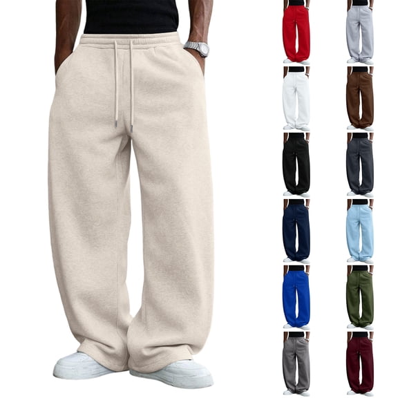 Mens Lightweight Baggy Sweatpants Wide Leg Casual Workout Pants | Premium Cotton Blend, Elastic Waist Inner/Outer Drawstring