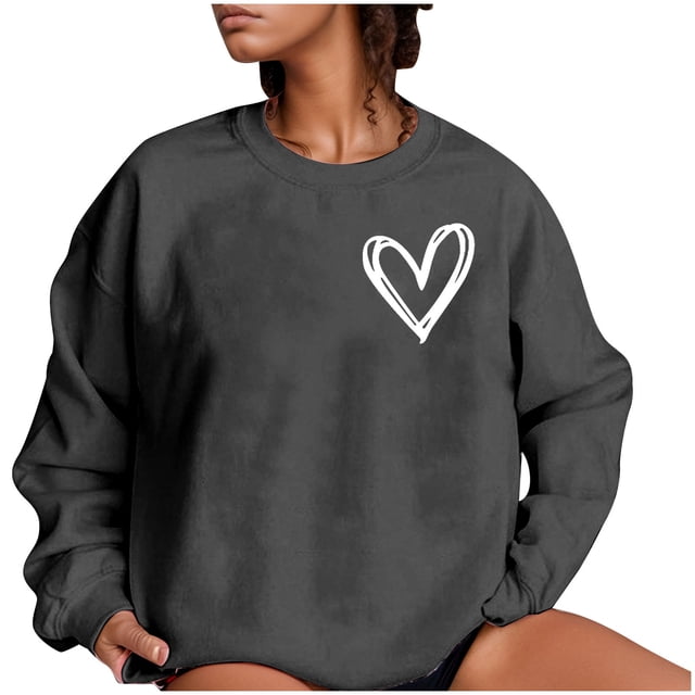 WEAIXIMIUNG Plus Size Sweatshirts for Women 3X Oversized Women's Oversized Sweatshirt Heart Print Pullover Top Loose Solid Color Fashion Long Sleeve Fall Crew Neck Sweatshirt