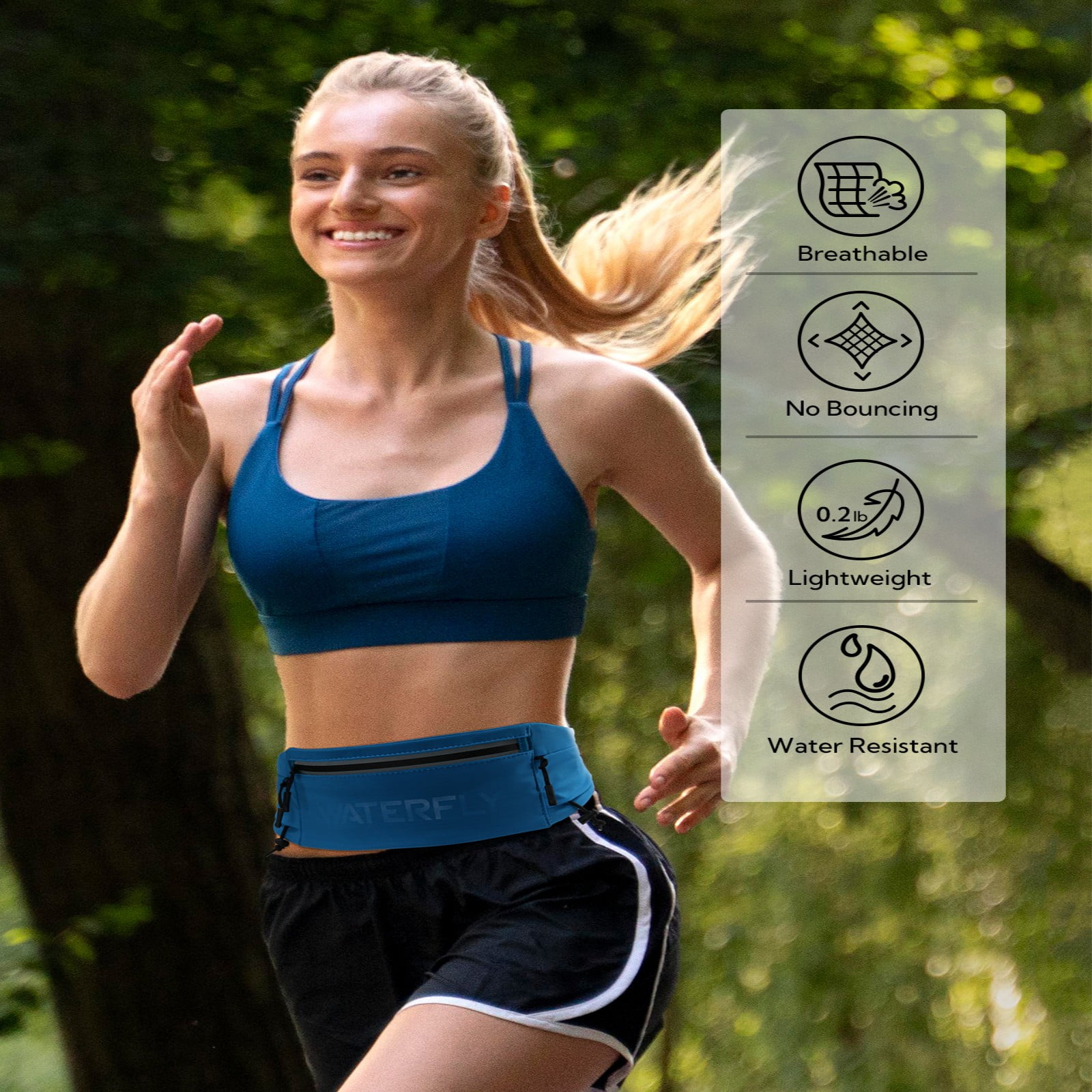 WATERFLY Unisex Adjustable Sports Jogging Fitness Nylon Running Waist Belt Elastic Band,Blue