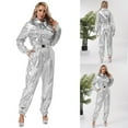 thumbnail image 4 of Choomomo Women Alien Outfits One-piece Rompers Dancewear Shiny Metallic Unitard Jumpsuit Clubwear Silver XL, 4 of 5