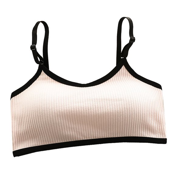 Girls Breathable Ribbed Bralette Contrast Adjustable Straps Sports Crop Top for School 12-18Y