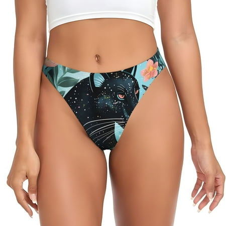 Rateoe Black Panther Floral Illustration Pattern Seamless Women Underwear Thongs No Show Ladies Thong No Line Breathable Comfortable Panties Undies for Women-X-Small
