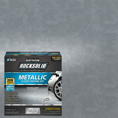 2 Pack, Silver Bullet, Rust-Oleum RockSolid Metallic Floor Coating Kit-286893, High Gloss, 80 oz Kit
