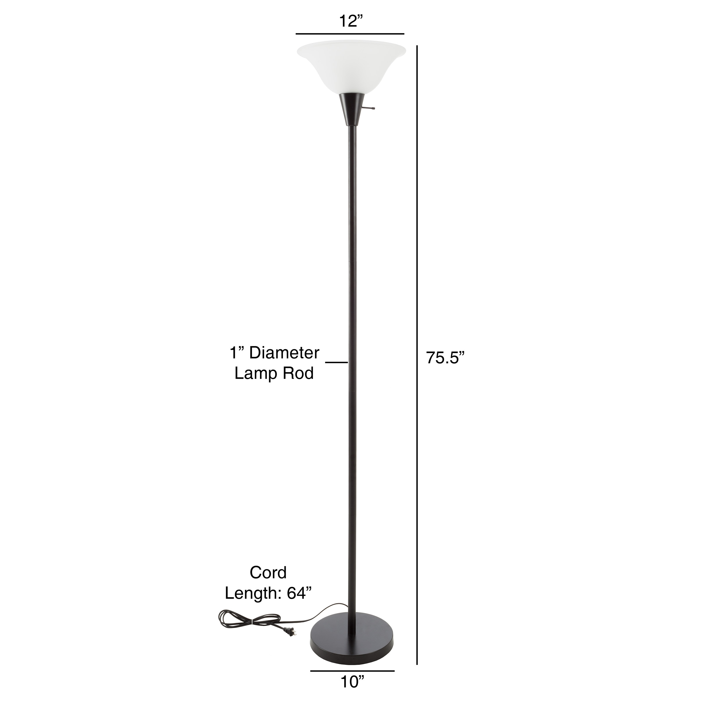 Lavish Home Torchiere Floor Lamp - Standing Light with Sturdy Metal Base and Frosted Glass Shade