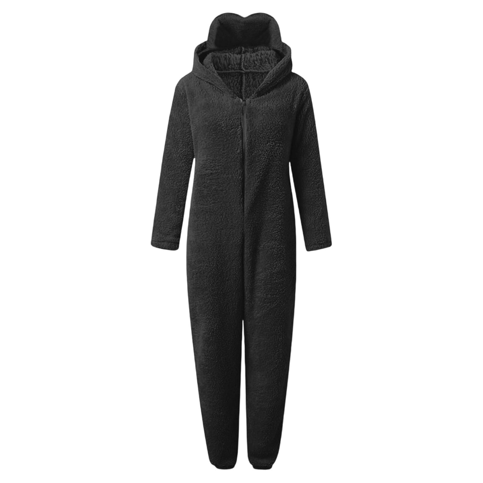 Women's Onesies Pajamas Sherpa One Piece Romper Zipper Cute Hooded Jumpsuit Pajama Loungewear