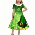 thumbnail image 6 of Girls Fancy Dress Short Sleeves Crew Neck A-Line Dress St Patricks Day Retro Vintage Green Swing Dress Four Leaf Clover Pattern Costume Dancing Dress Orange 11-12 Years, 6 of 6