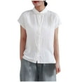 thumbnail image 4 of Mceream Women Linen Shirts and Blouses Summer Short Sleeve Button Down Shirts Collar Blouses Loose Fit Casual Business Work Office Clothes Cute Tees Outfits Blouse White XL, 4 of 5