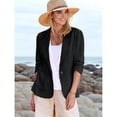 thumbnail image 4 of Chaqueta de Trabajo Informal Ligera para Mujer, con Solapa, Mangas Cuartos, Plisada Elástica, Forrada y Bolsillos Negro L, 4 of 9