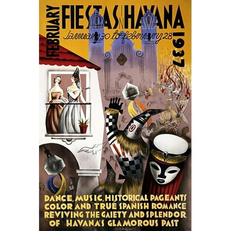 February Fiesta Havana 1937 Vintage Travel Canvas Art - (36 x 54)