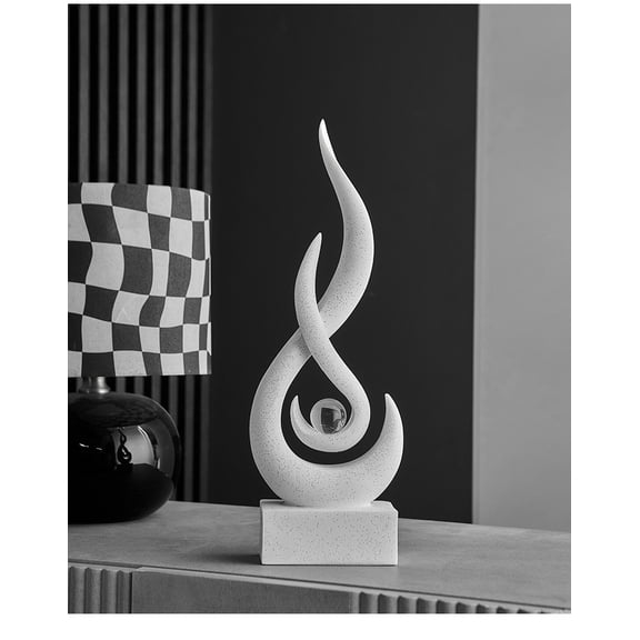 White Decor Modern Flame Statue Home Decorations for Living Room, 13.7" H Shelf Decor Accents, Abstract Art Resin Sandstone Sculpture for Dining Room Office Coffee Table Centerpiece (Sandstone White)