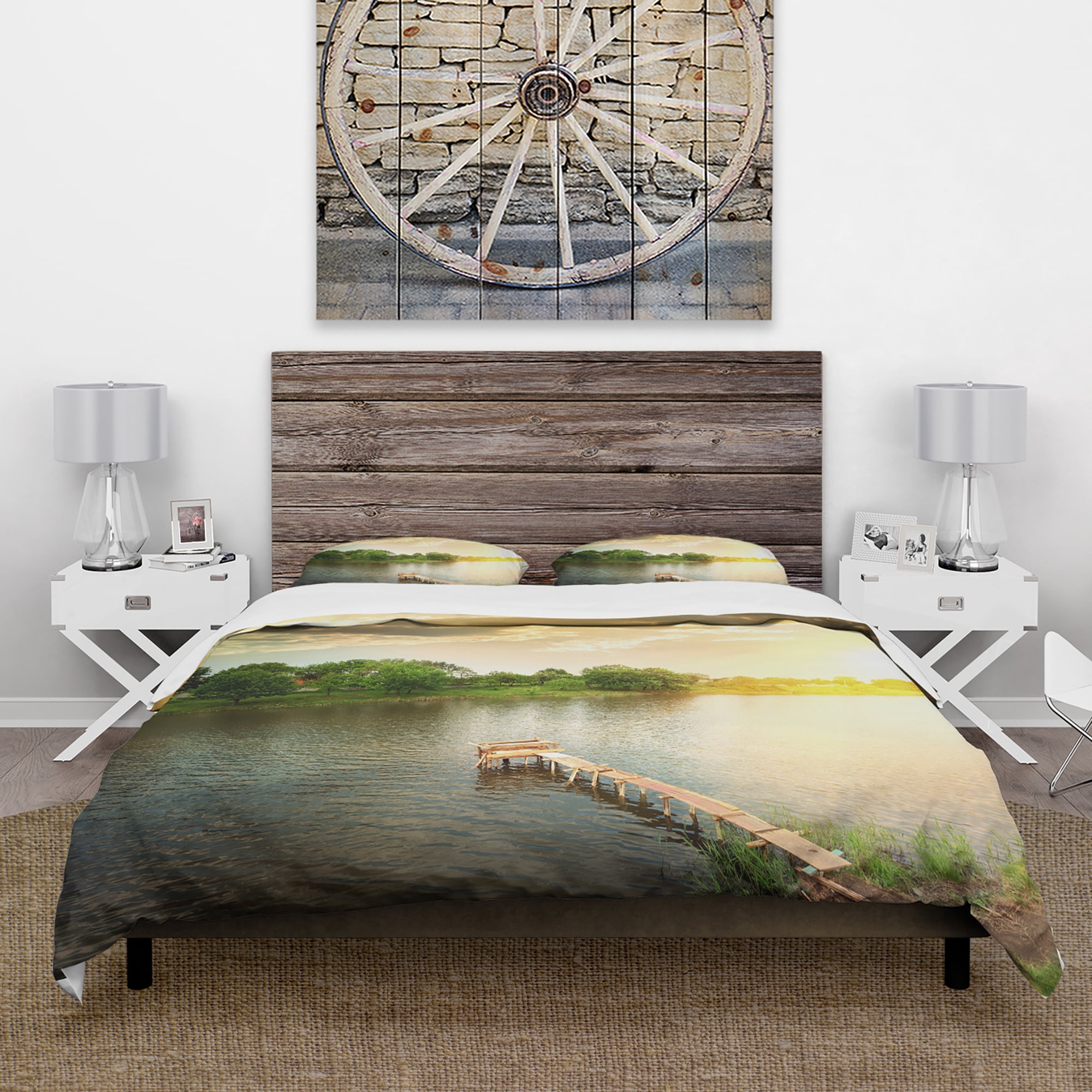 Designart 'Lake Under Evening Sun' Cabin & Lodge Duvet Cover Set