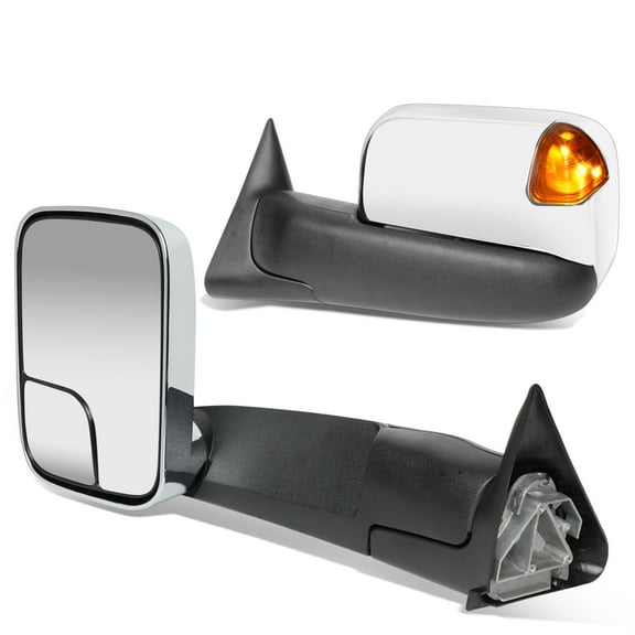 DNA Motoring TWM-023-T999-CH-AM For 1994 to 1997 Dodge Ram Truck 1500 2500 3500 Pair Chrome Powered Side Towing Mirrors LED Amber Turn Signal Light 95 96